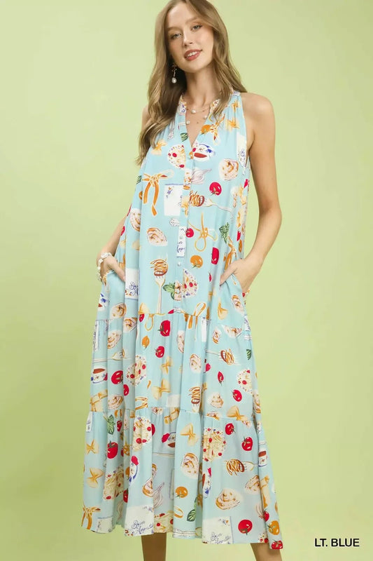 Umgee Abstract Print Tiered Halter Midi Dress - Bitsy Gypsy Boutique