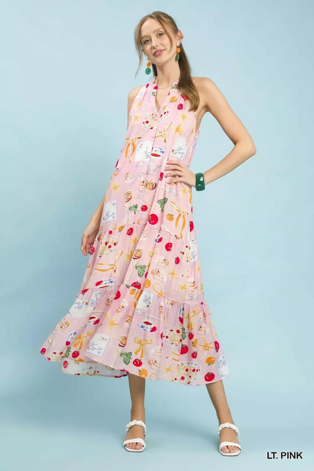 Umgee Abstract Print Tiered Halter Midi Dress - Bitsy Gypsy Boutique