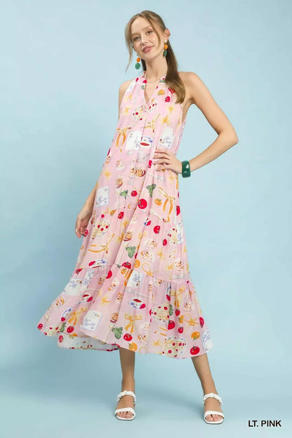 Umgee Abstract Print Tiered Halter Midi Dress - Bitsy Gypsy Boutique