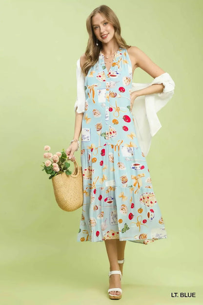 Umgee Abstract Print Tiered Halter Midi Dress - Bitsy Gypsy Boutique