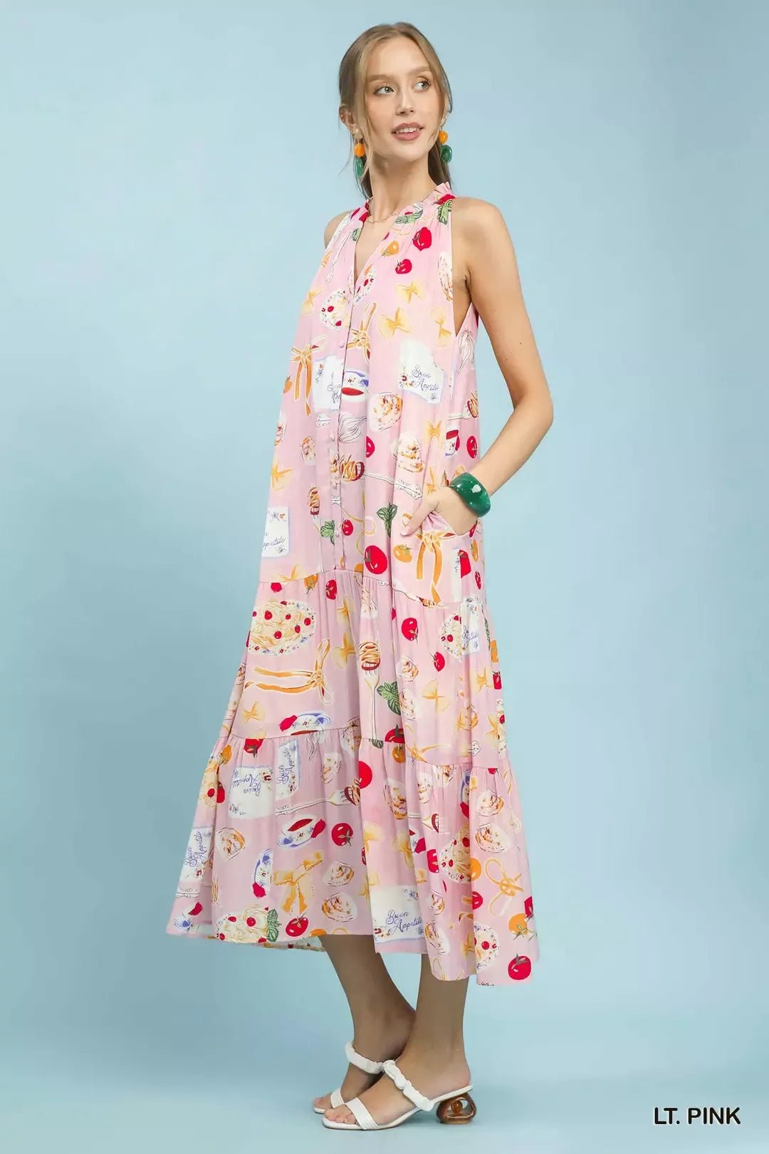 Umgee Abstract Print Tiered Halter Midi Dress - Bitsy Gypsy Boutique