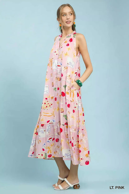 Umgee Abstract Print Tiered Halter Midi Dress - Bitsy Gypsy Boutique