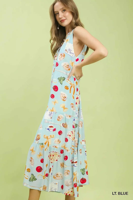 Umgee Abstract Print Tiered Halter Midi Dress - Bitsy Gypsy Boutique