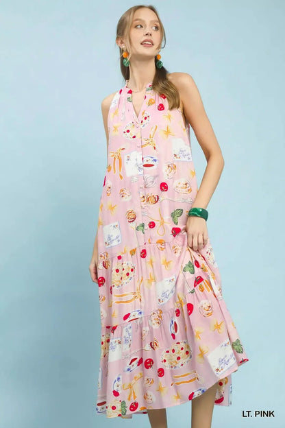 Umgee Abstract Print Tiered Halter Midi Dress - Bitsy Gypsy Boutique