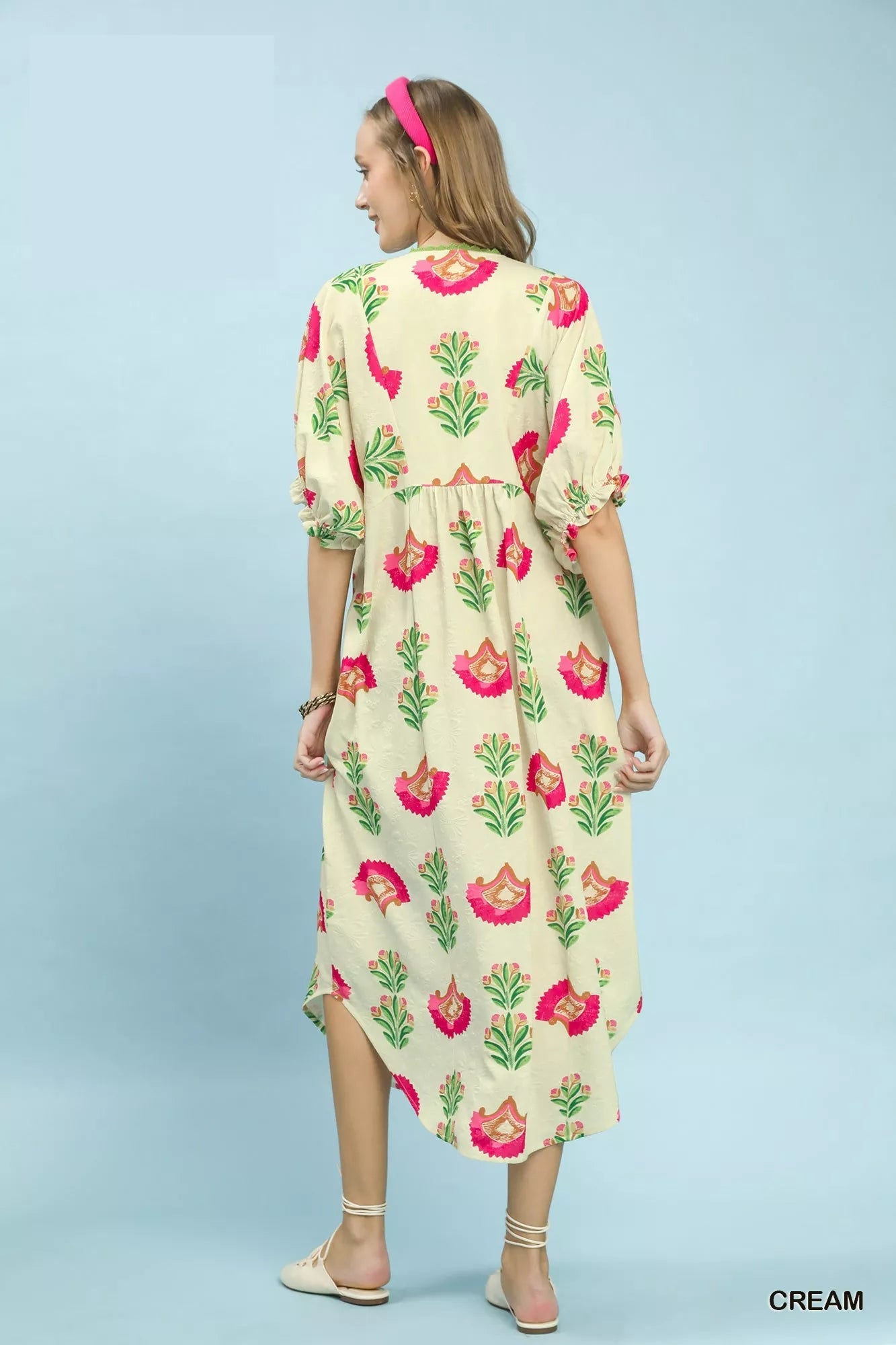 Umgee Abstract Print V - Neck Midi Dress - Bitsy Gypsy Boutique