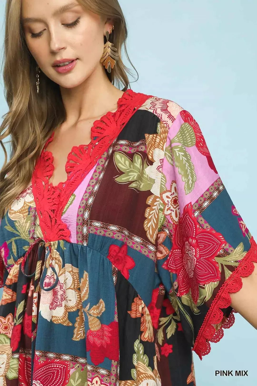 Umgee Abstract Print V - Neck Mini Dress - Bitsy Gypsy Boutique