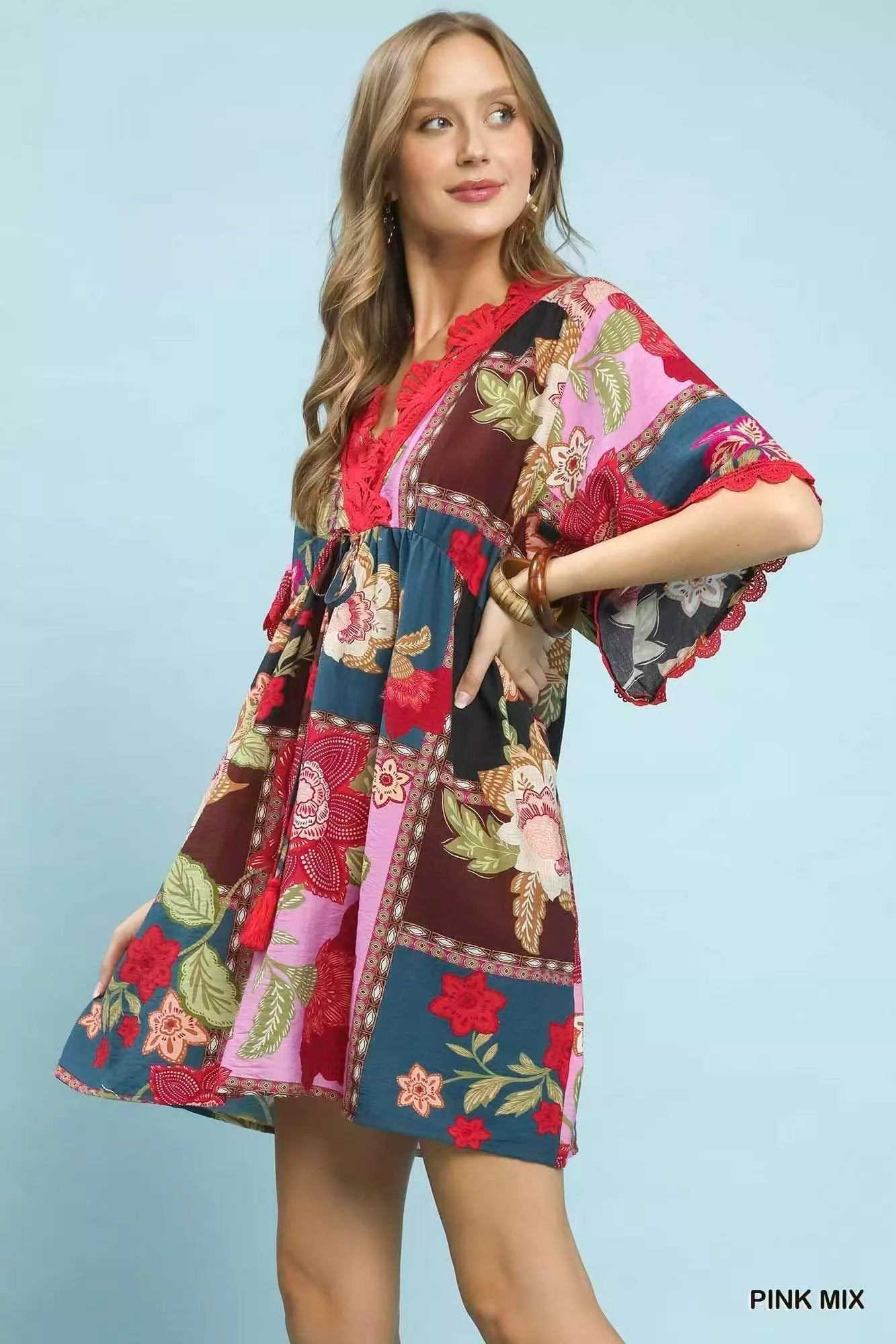 Umgee Abstract Print V - Neck Mini Dress - Bitsy Gypsy Boutique