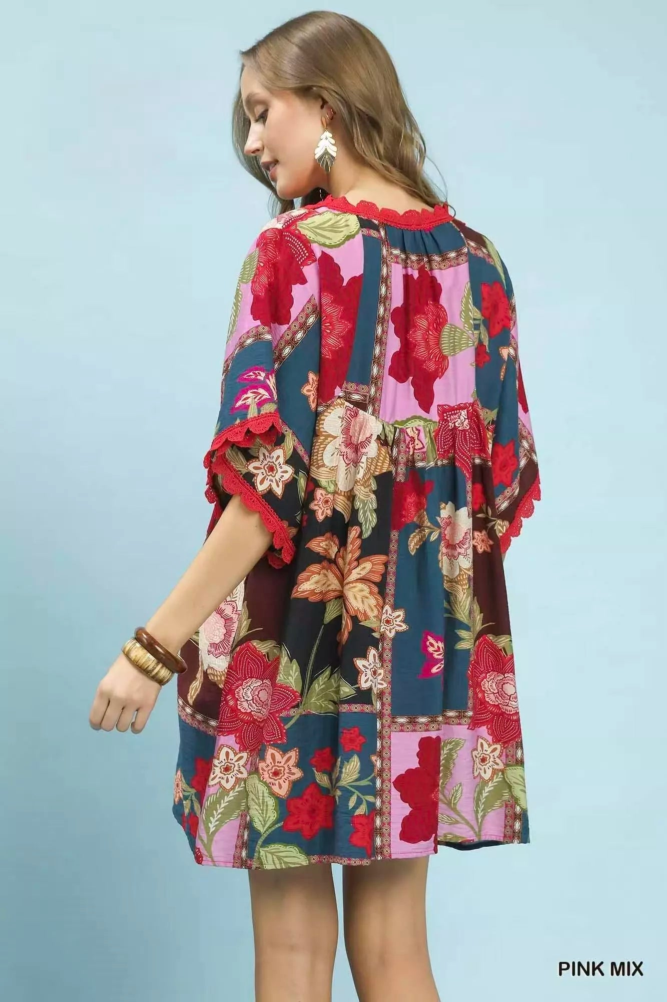 Umgee Abstract Print V - Neck Mini Dress - Bitsy Gypsy Boutique