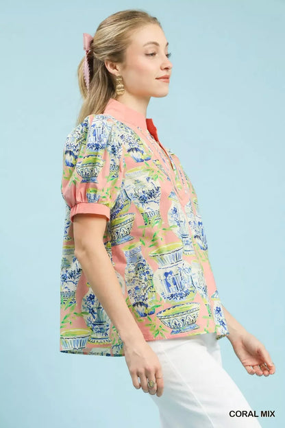 Umgee Abstract Print V - Neck Top - Bitsy Gypsy Boutique