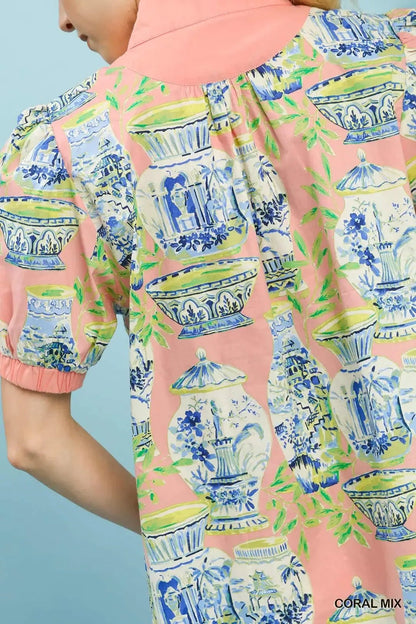 Umgee Abstract Print V - Neck Top - Bitsy Gypsy Boutique