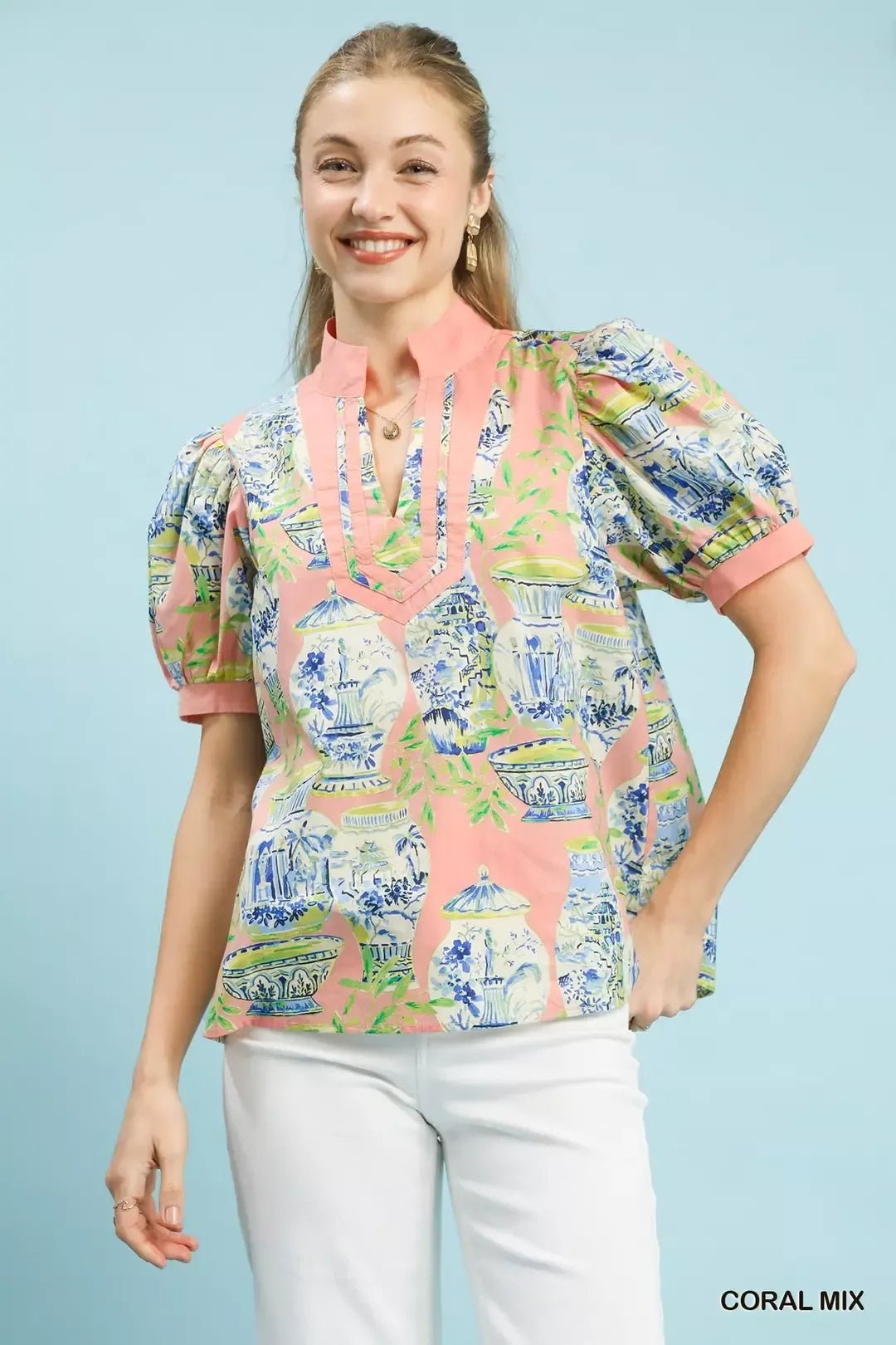 Umgee Abstract Print V - Neck Top - Bitsy Gypsy Boutique