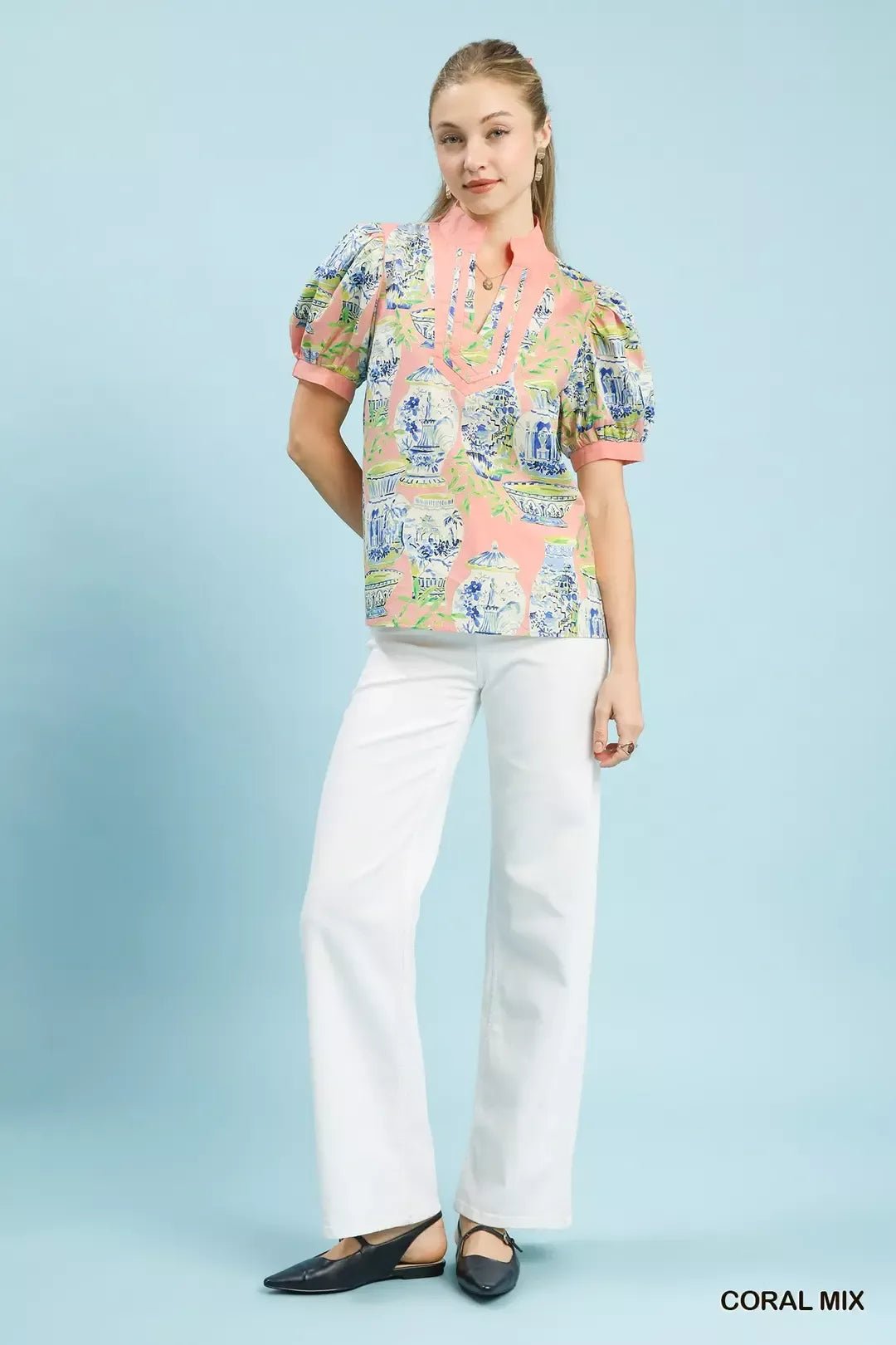 Umgee Abstract Print V - Neck Top - Bitsy Gypsy Boutique