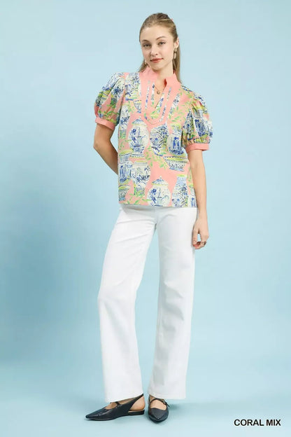 Umgee Abstract Print V - Neck Top - Bitsy Gypsy Boutique