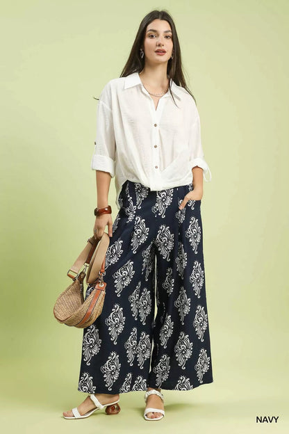 Umgee Abstract Print Wide Leg Pants - Bitsy Gypsy Boutique