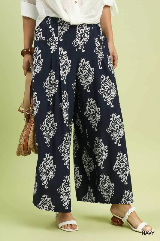 Umgee Abstract Print Wide Leg Pants - Bitsy Gypsy Boutique