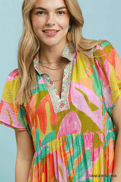 Umgee Abstract Tropical Print Tiered Midi Dress - Bitsy Gypsy Boutique