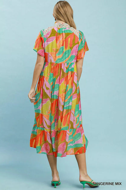 Umgee Abstract Tropical Print Tiered Midi Dress - Bitsy Gypsy Boutique