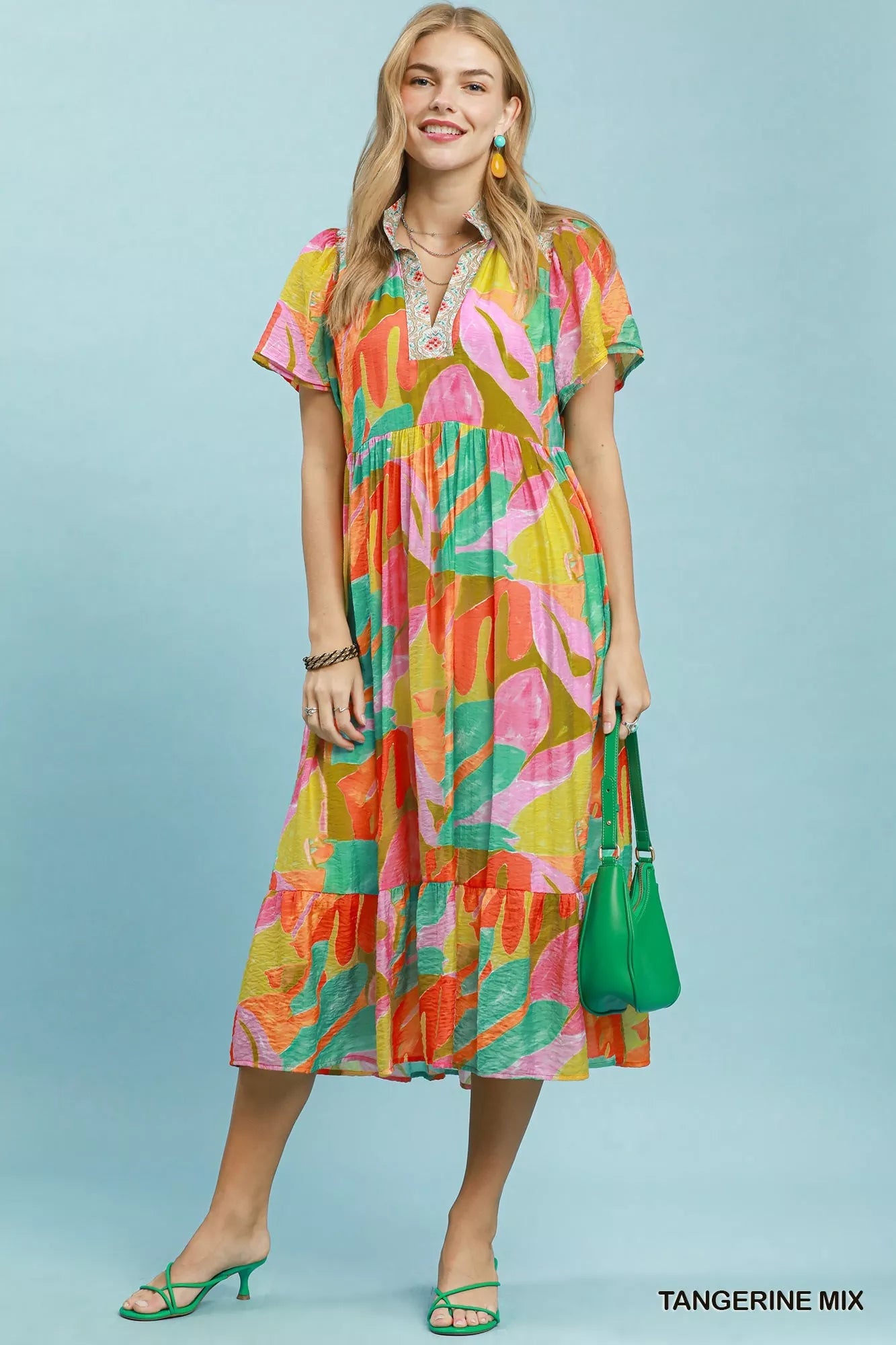 Umgee Abstract Tropical Print Tiered Midi Dress - Bitsy Gypsy Boutique