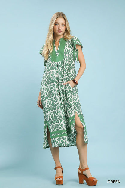Umgee Abstract Two Tone Print Midi Dress - Bitsy Gypsy Boutique