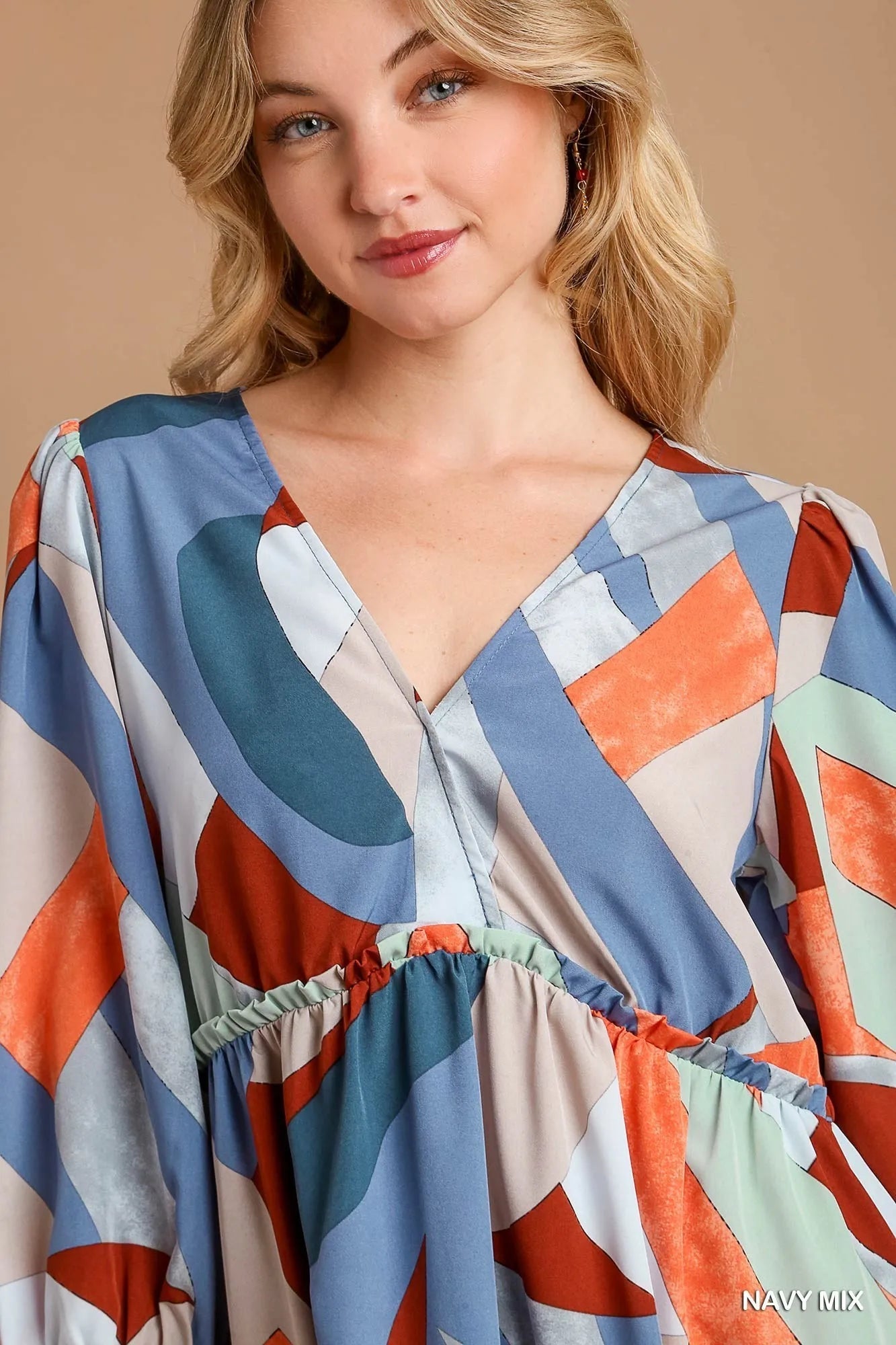 Umgee Abstract V - Neck Tiered Printed Dress - Bitsy Gypsy Boutique