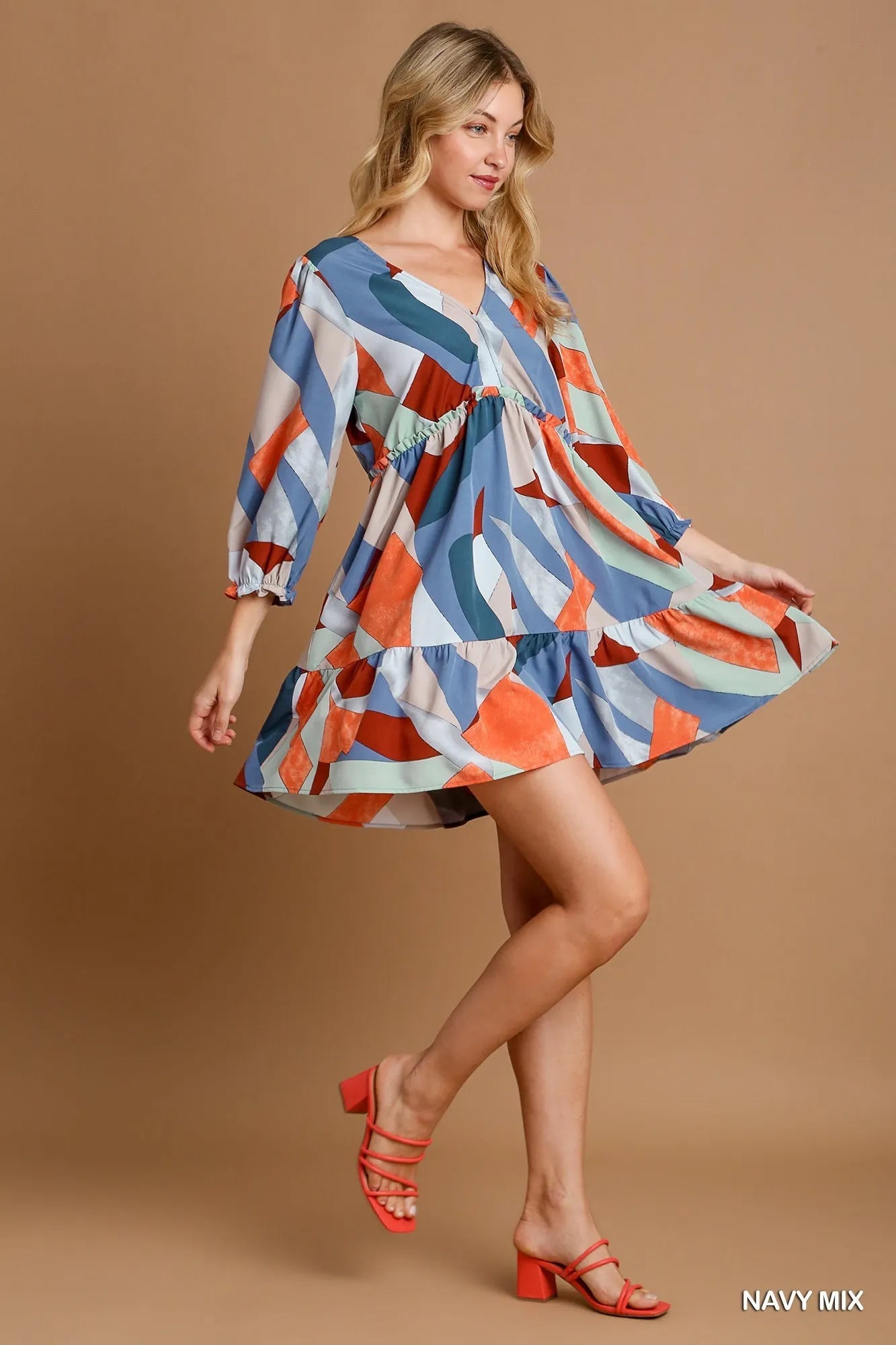 Umgee Abstract V - Neck Tiered Printed Dress - Bitsy Gypsy Boutique
