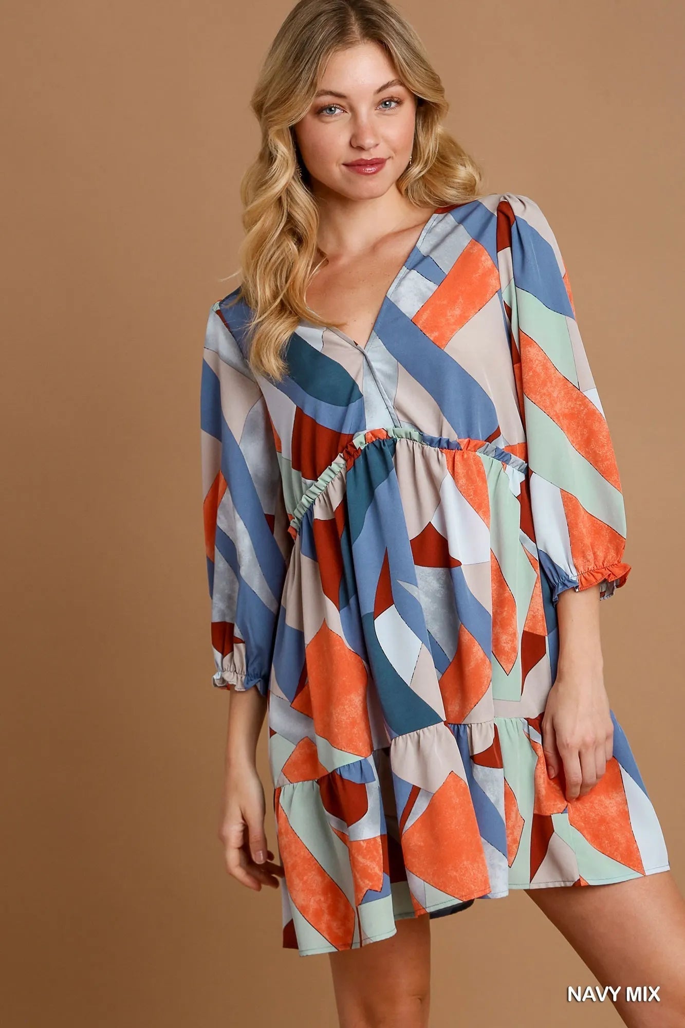 Umgee Abstract V - Neck Tiered Printed Dress - Bitsy Gypsy Boutique