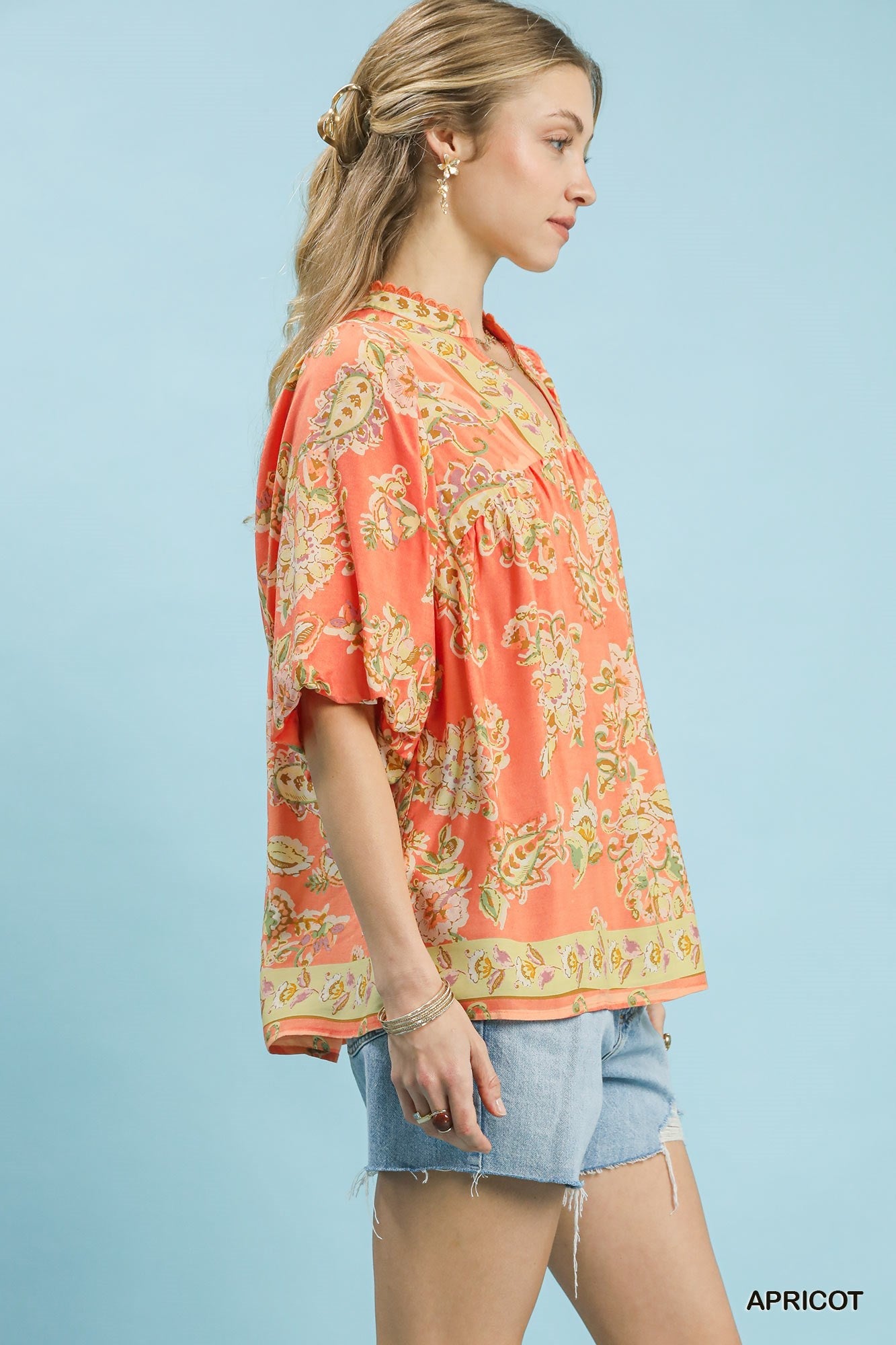 Umgee Apricot Floral Boho Blouse - Bitsy Gypsy Boutique