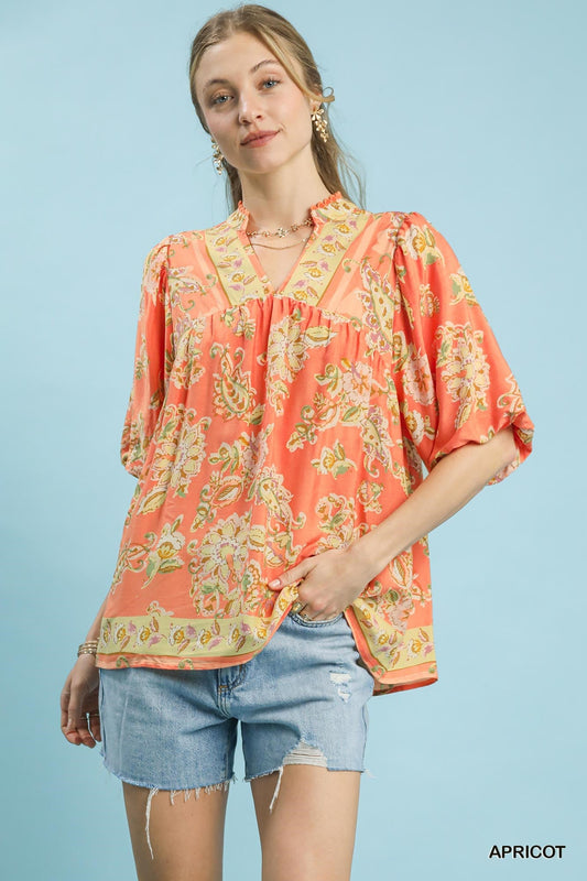 Umgee Apricot Floral Boho Blouse - Bitsy Gypsy Boutique