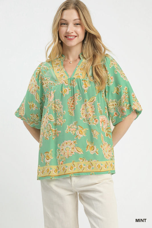 Umgee Apricot Floral Boho Blouse - Bitsy Gypsy Boutique