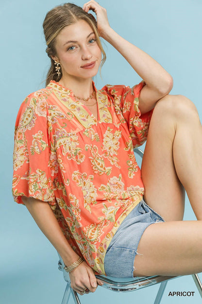 Umgee Apricot Floral Boho Blouse - Bitsy Gypsy Boutique