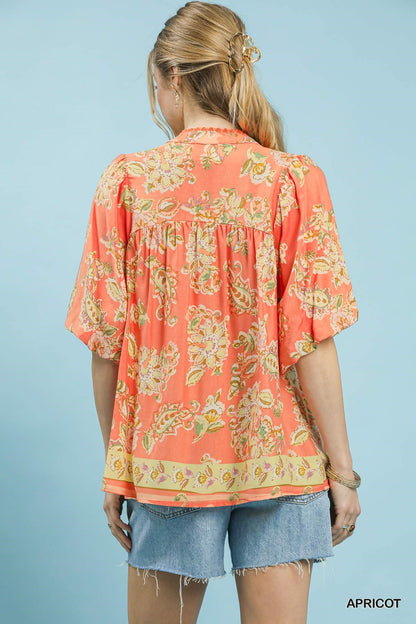 Umgee Apricot Floral Boho Blouse - Bitsy Gypsy Boutique