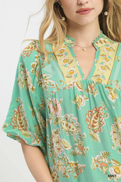 Umgee Apricot Floral Boho Blouse - Bitsy Gypsy Boutique