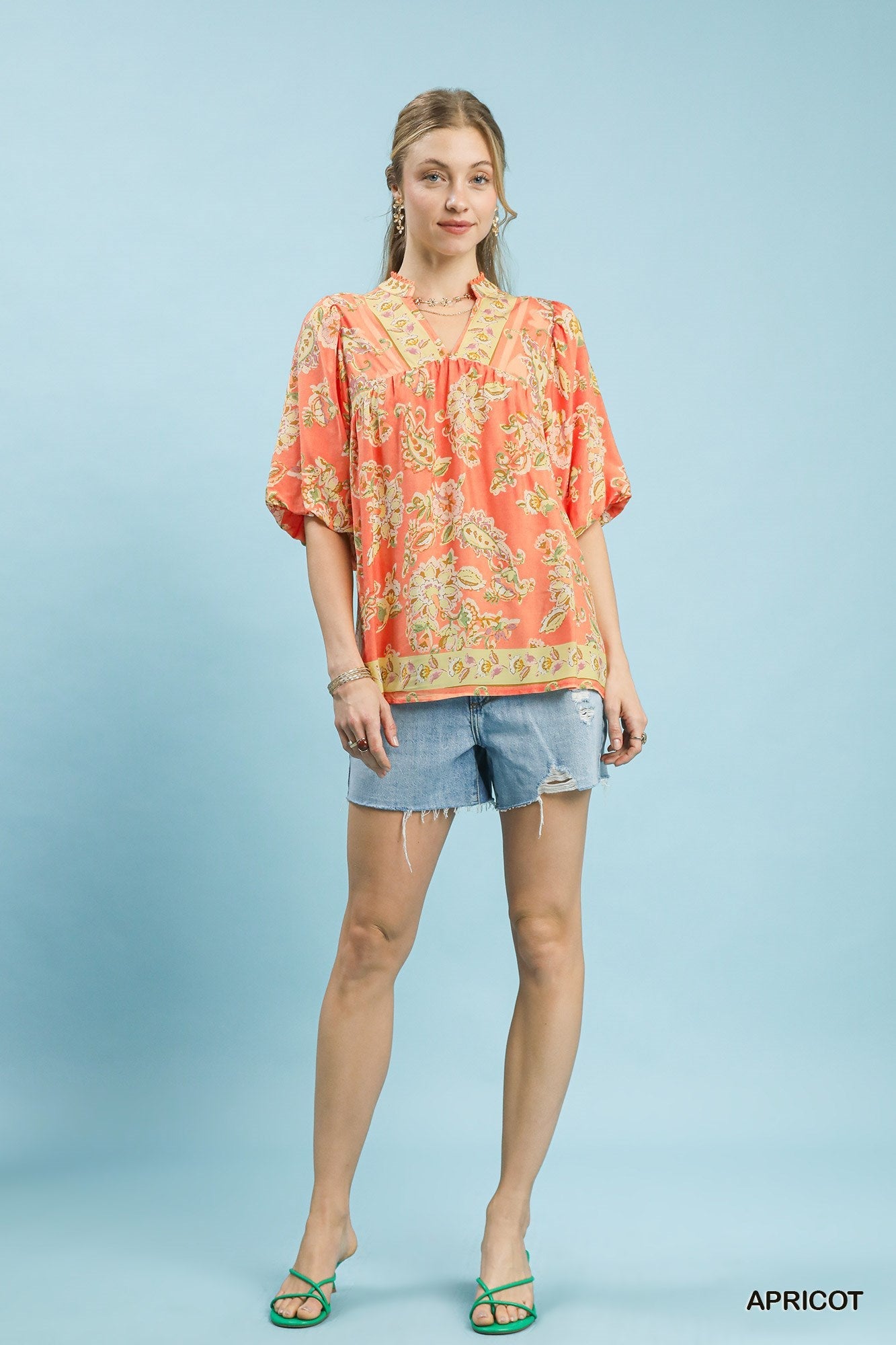 Umgee Apricot Floral Boho Blouse - Bitsy Gypsy Boutique