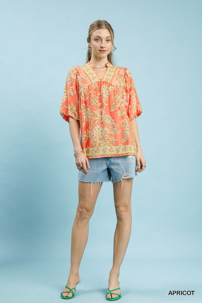 Umgee Apricot Floral Boho Blouse - Bitsy Gypsy Boutique
