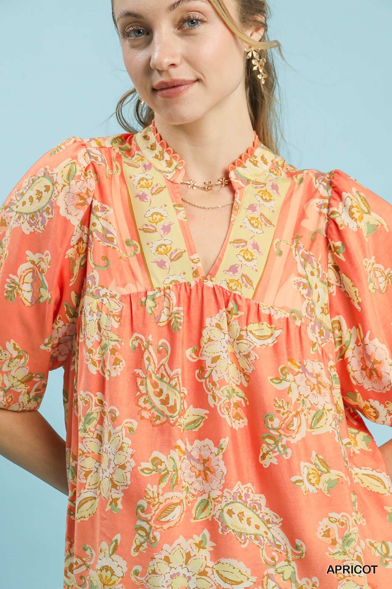 Umgee Apricot Floral Boho Blouse - Bitsy Gypsy Boutique