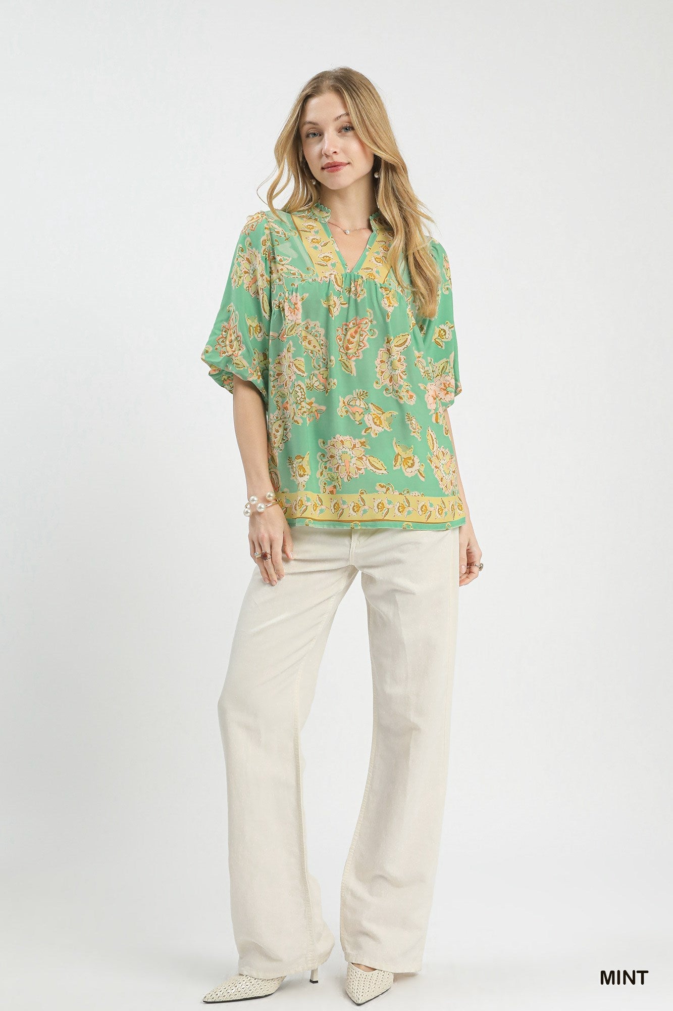 Umgee Apricot Floral Boho Blouse - Bitsy Gypsy Boutique
