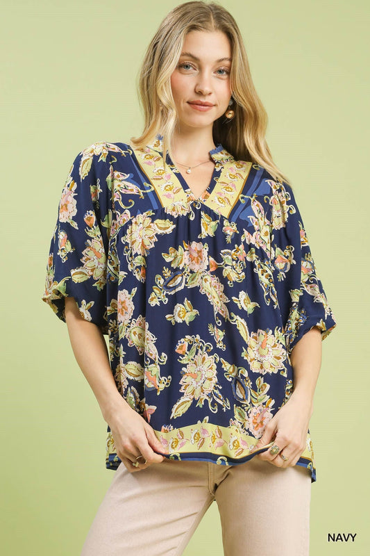 Umgee Apricot Floral Boho Blouse - Bitsy Gypsy Boutique