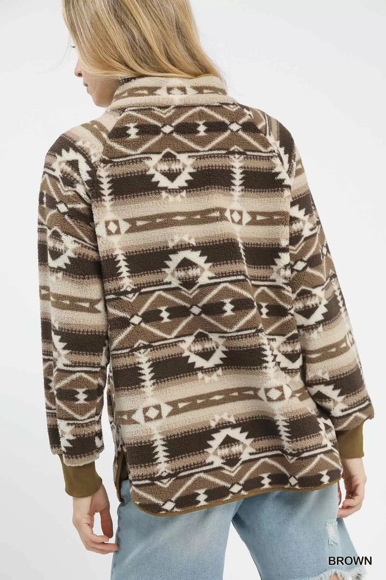 Umgee Aztec Print Sherpa Pullover - Bitsy Gypsy Boutique