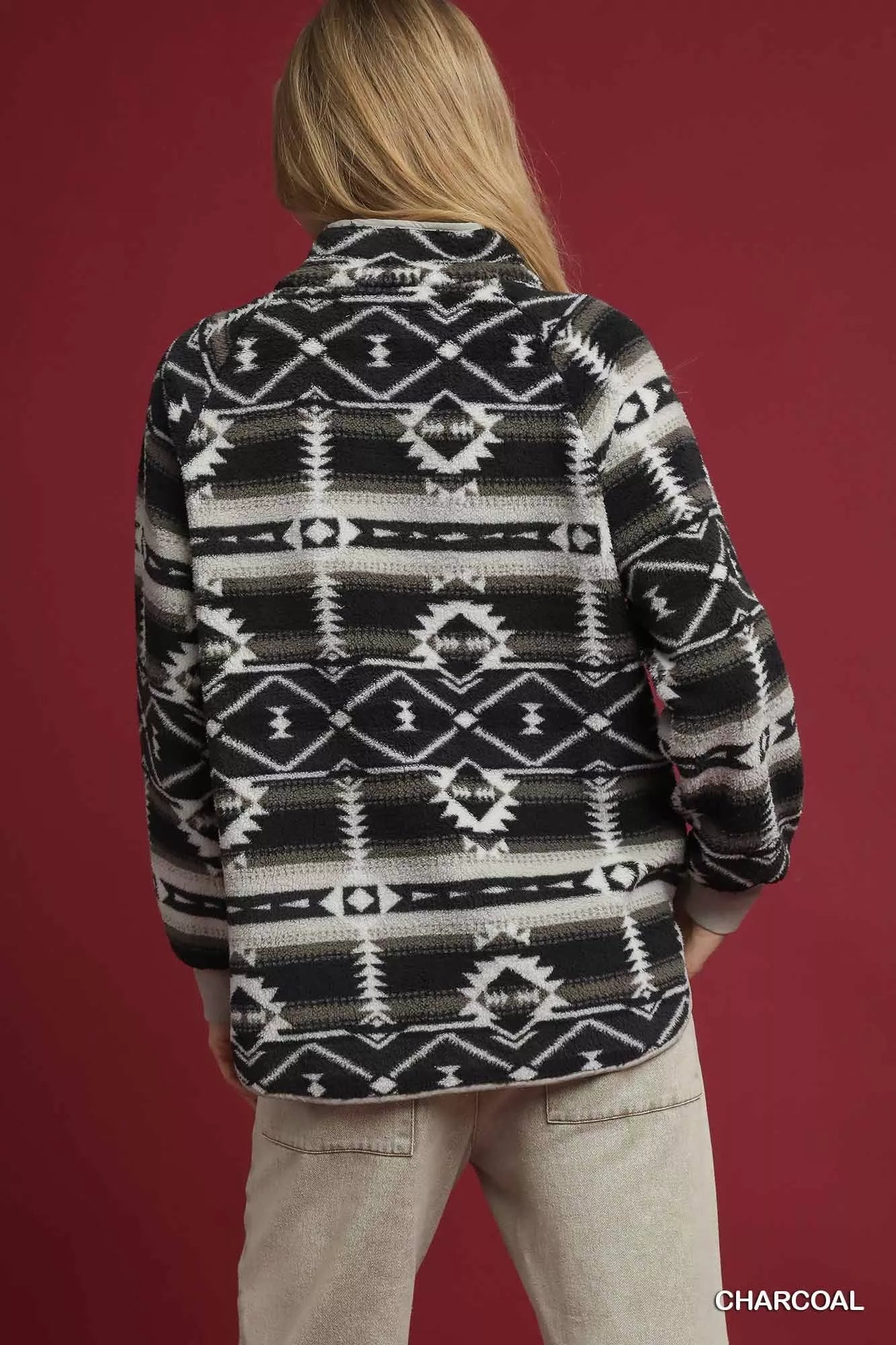 Umgee Aztec Print Sherpa Pullover - Bitsy Gypsy Boutique