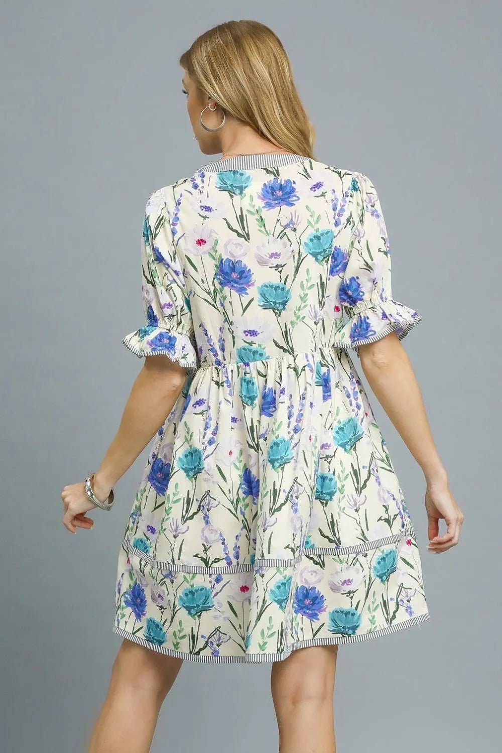 Umgee BabyDoll Floral Striped Hem Mini Dress - Bitsy Gypsy Boutique