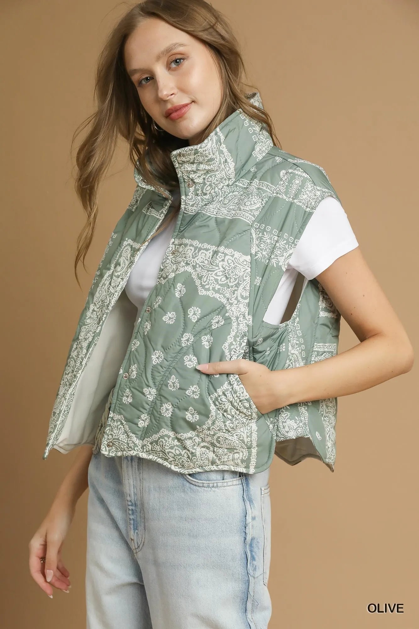 Umgee Bandana Print Quilted Puffer Vest - Bitsy Gypsy Boutique
