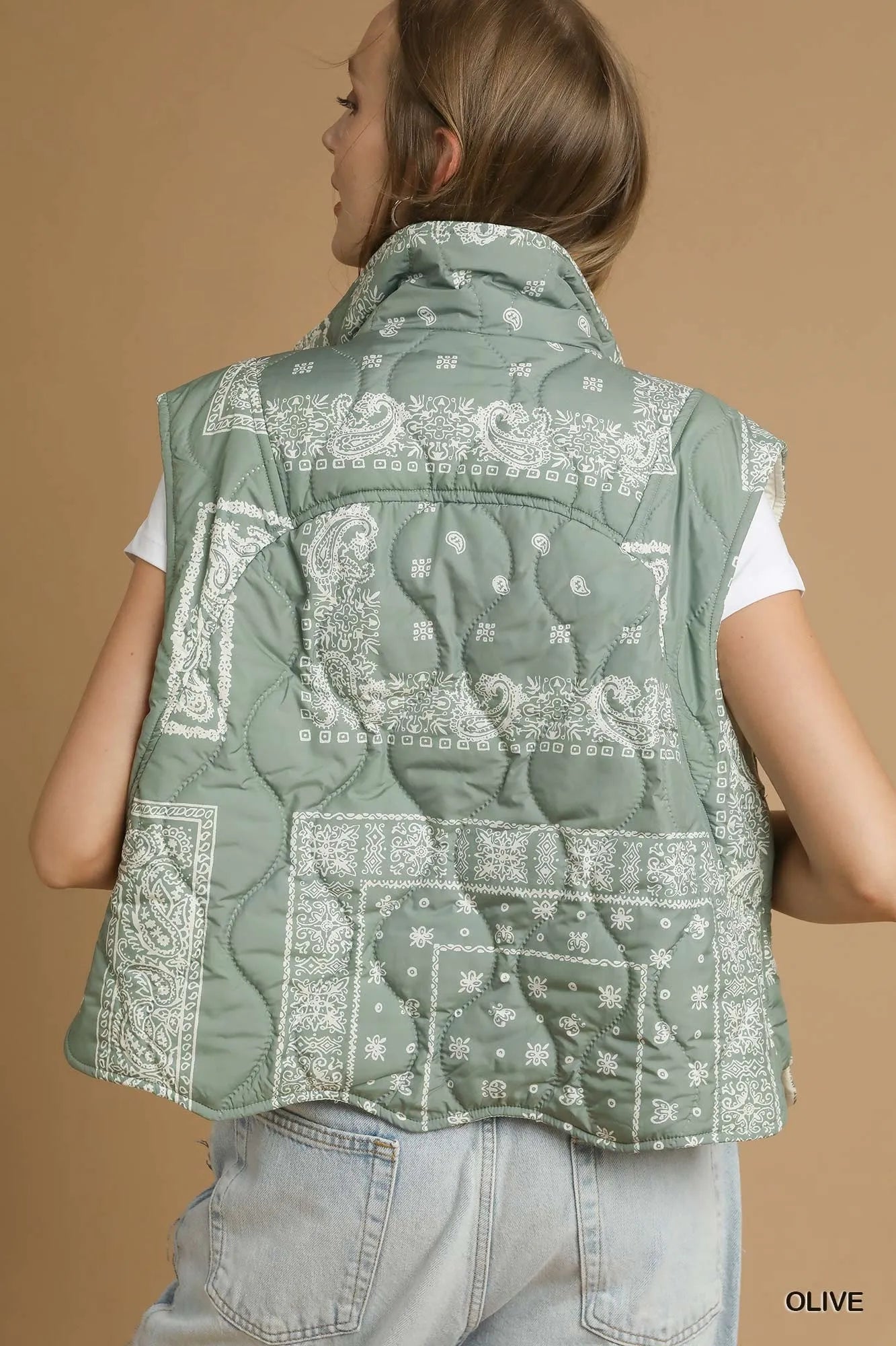 Umgee Bandana Print Quilted Puffer Vest - Bitsy Gypsy Boutique