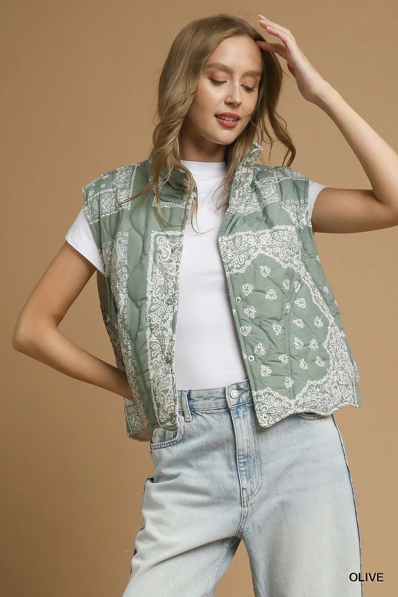 Umgee Bandana Print Quilted Puffer Vest - Bitsy Gypsy Boutique