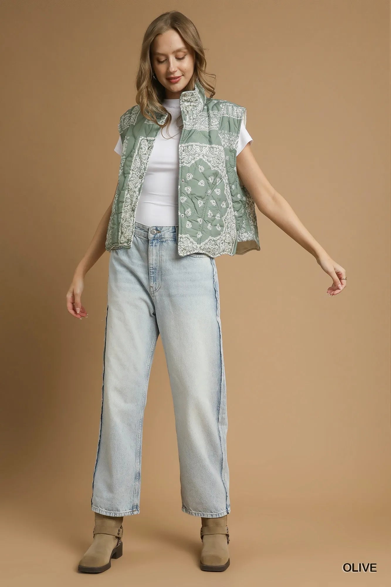 Umgee Bandana Print Quilted Puffer Vest - Bitsy Gypsy Boutique