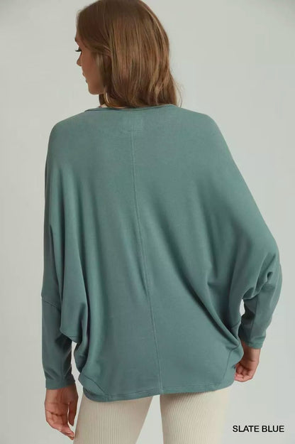 Umgee Batwing Round Neck Long Sleeve Top - Bitsy Gypsy Boutique