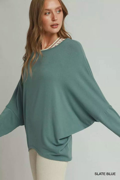 Umgee Batwing Round Neck Long Sleeve Top - Bitsy Gypsy Boutique