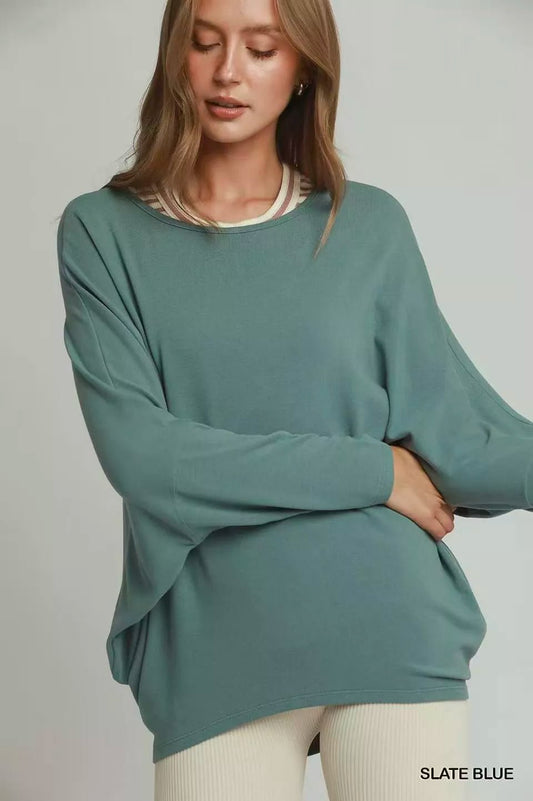 Umgee Batwing Round Neck Long Sleeve Top - Bitsy Gypsy Boutique