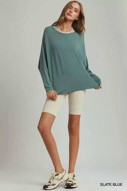 Umgee Batwing Round Neck Long Sleeve Top - Bitsy Gypsy Boutique