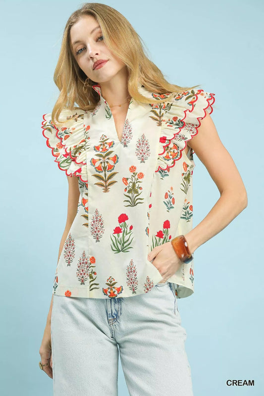 Umgee Block Floral Print Top - Bitsy Gypsy Boutique