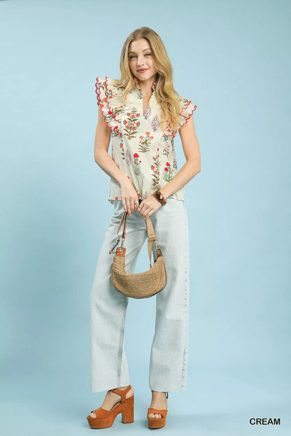 Umgee Block Floral Print Top - Bitsy Gypsy Boutique